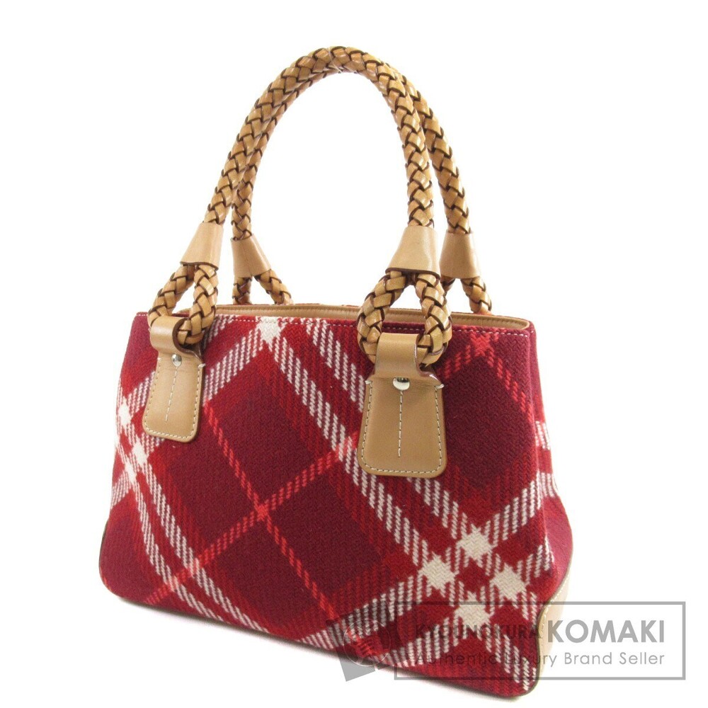 BURBERRY Check Tote Bag Wool Leather